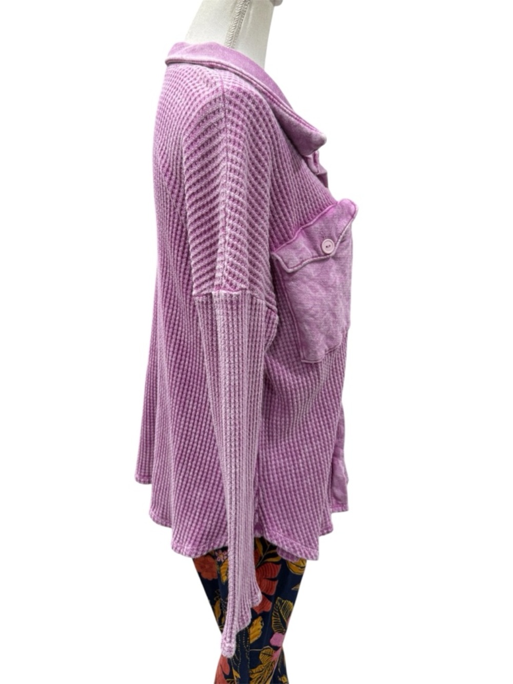 Bucket List Kayla Waffle Knit Shacket In Washed Fuchsia - Picture 10 of 15